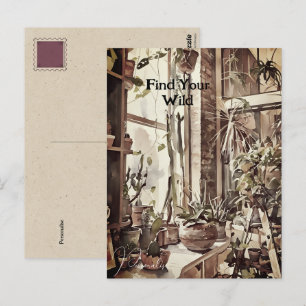 Vintage Küchenfenster-Gartenpflanzen Blumen  Postkarte