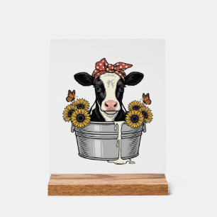 Vintage-Kuh in der Wanne Sonnenblume Schmetterling Acrylschild