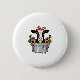 Vintage-Kuh in der Wanne Sonnenblume Schmetterling Button