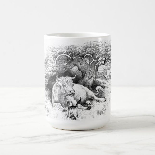 Vintage Kuh- und Katzenkizze Kaffeetasse (Mittel)