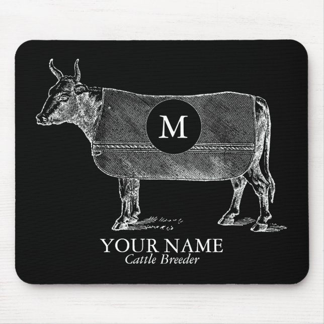 Vintage Kuhblanket Monogram Black Mousepad (Vorne)