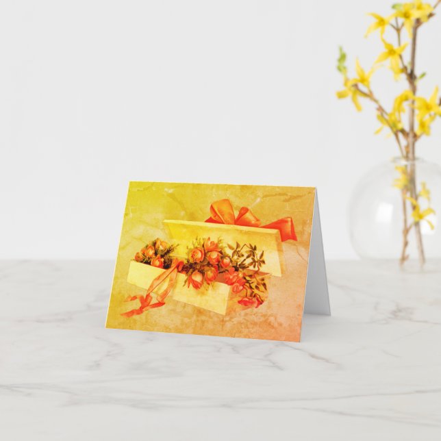 Vintage Kundenkarte mit Rose - leere Karte (Gelbe Blume)