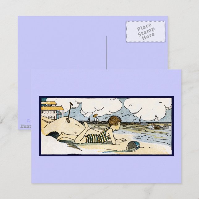 Vintage Kunst am Strand für Kinder Postkarte (Vorne/Hinten)