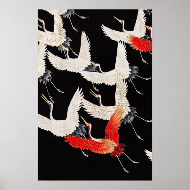 Vintage Kunst des Kranichs Poster (Vorne)