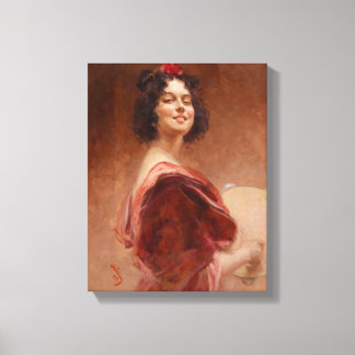 Vintage Kunst Die Tambourine Lady Leinwanddruck