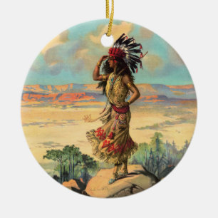Vintage Kunst: Eingeborene amerikanische Frau mit  Keramik Ornament