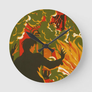 Vintage Kunst - Feuerrauch Runde Wanduhr