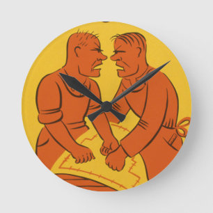 Vintage Kunst - Mannargumentierung Runde Wanduhr