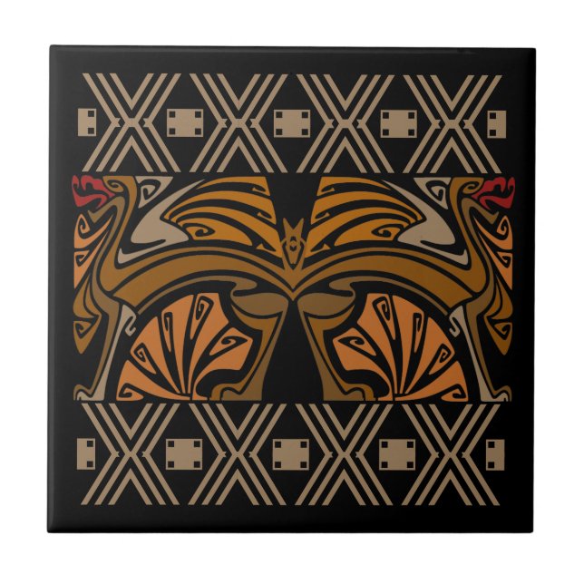 Vintage Kunst nouveau Braundrachen Fliese (Vorderseite)