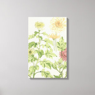 Vintage Kunst Nouveau, Chrysanthemen in einem Leinwanddruck