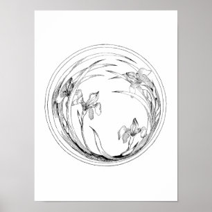 Vintage Kunst Nouveau Iris - Iris-Schablone Poster