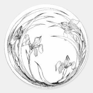 Vintage Kunst Nouveau Iris - Iris-Schablone Runder Aufkleber