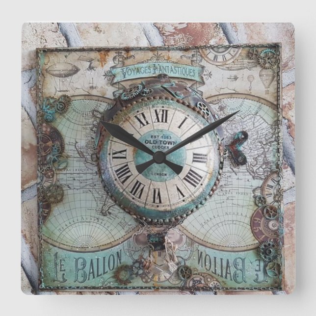 Vintage Kunst Quadratische Wanduhr (Vorderseite)
