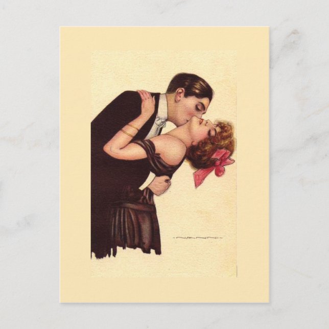Vintage Kunst ~ Romantisches faszinierendes Paar Postkarte (Vorderseite)