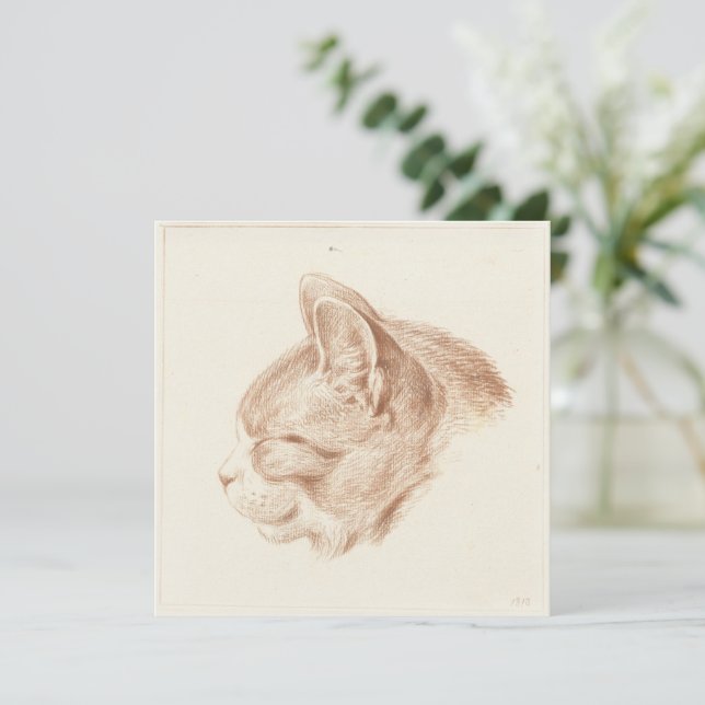 Vintage Kunst-Skizze einer Katze Mitteilungskarte (Stehend Vorderseite)