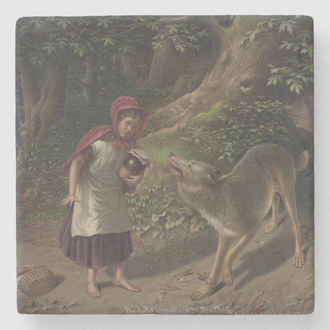 Vintage-Kunst zum Märchen Rotkäppchen Steinuntersetzer (Vorderseite)