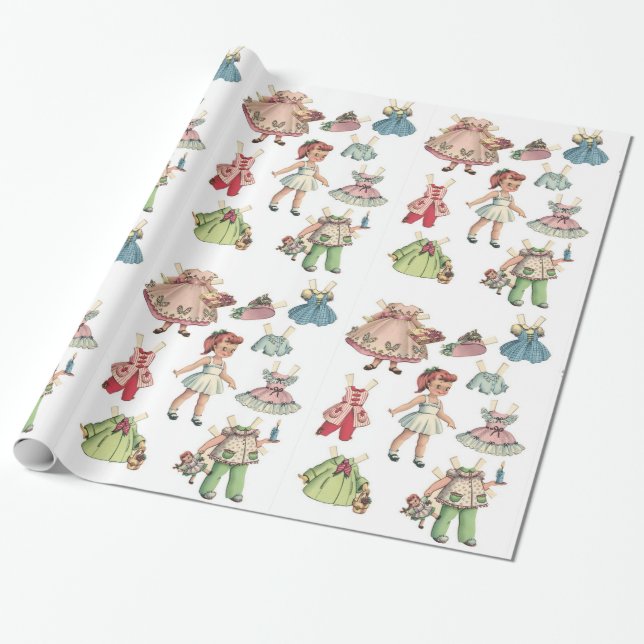 Vintage Kunstdruckpapier-Puppe. Niedliche Geschenkpapier (Ungerollt)