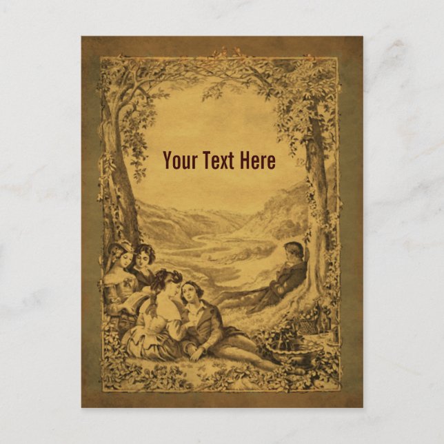 Vintage Kunstpaare Picnic - individuell anpassbare Postkarte (Vorderseite)