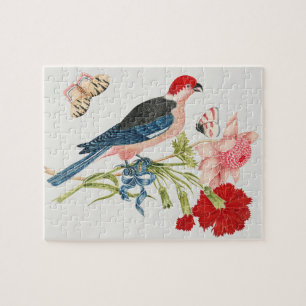 Vintage-Kunstposterdruck rosa Vogel Schmetterling