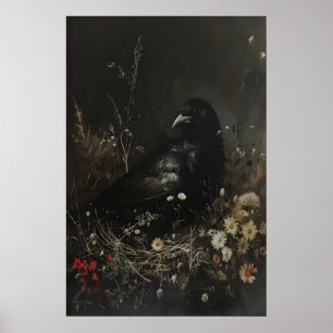 Vintage-Kunstprint Schwarzvogel, Vogelmotivreprodu Poster