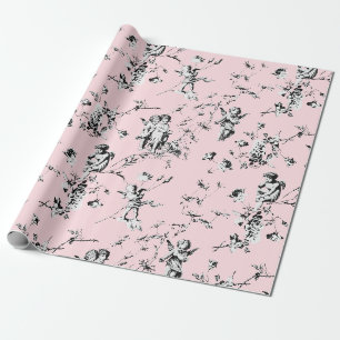 Vintage Kupiden Engel Schwarz-weiße Blüte Rosa Geschenkpapier