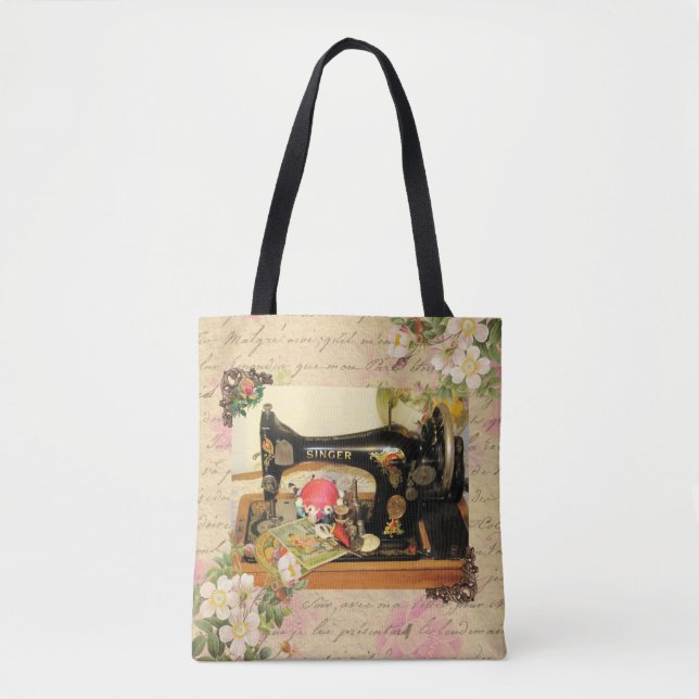 Vintage Kurbel-Nähmaschine und Begriffe Tasche (Vorderseite)