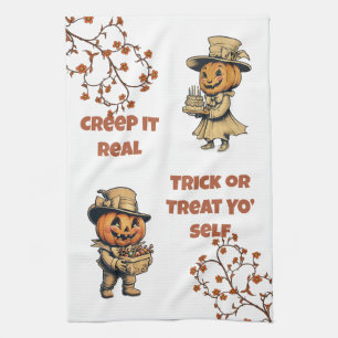 Vintage-Kürbis-Freunde Halloween Geschirrtuch