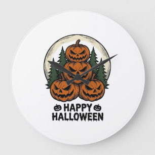 Vintage-Kürbis-Halloween-Jack-O-Lantern-Wald-Shirt Große Wanduhr