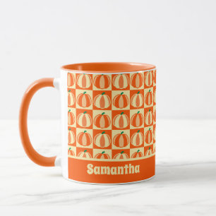 Vintage-Kürbis-Orange-Tartan-Kariert-Thanksgiving  Tasse