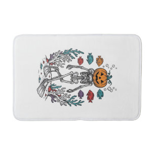 Vintage-Kürbis-Skelett-Taucher-Halloween-Fisch-Des Badematte