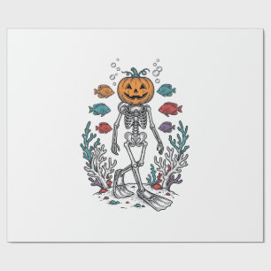Vintage-Kürbis-Skelett-Taucher-Halloween-Fisch-Des Geschenkpapier