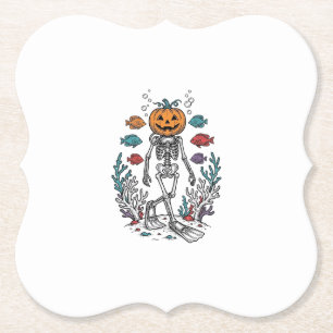 Vintage-Kürbis-Skelett-Taucher-Halloween-Fisch-Des Untersetzer