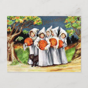 Vintage Kürbiskatzenkätzchen Halloween Feiertagspostkarte