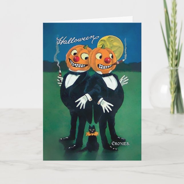 Vintage Kürbiskronenkarte Halloween Feiertagskarte (Vorderseite)