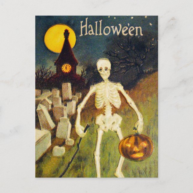 Vintage Kürbiskürbis Halloween Feiertagspostkarte (Vorderseite)