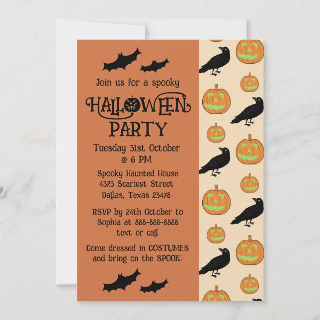 Vintage Kürbiskürbis Halloween-Party Einladung (Vorderseite)