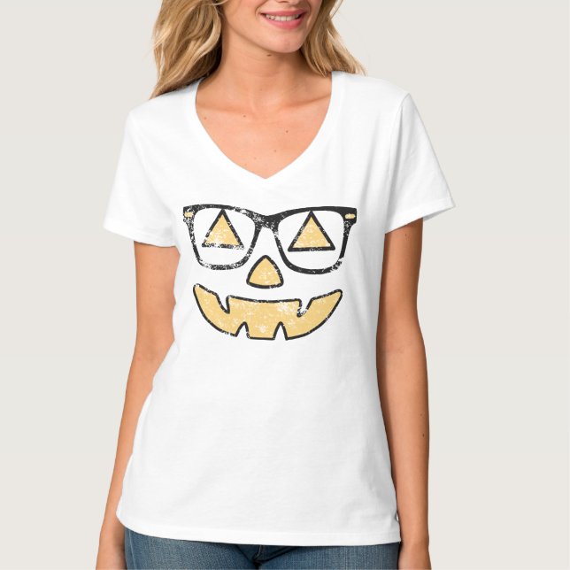 Vintage Kürbislaterne mit Gläsern Halloween T-Shirt (Vorderseite)