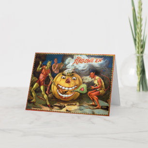 Vintage-Kürbisteufel-Halloween-Karte Feiertagskarte