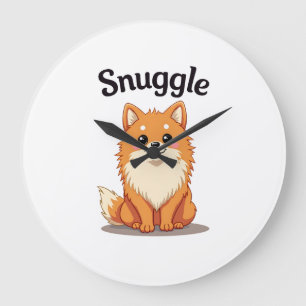 Vintage Kuschel Pomeranian Süße Hund Illustration Große Wanduhr