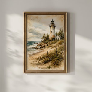 Vintage Küstenleuchtturm Poster
