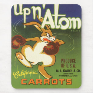Vintage Label Art Boxing Rabbit, Up n Atom Carrots Mousepad