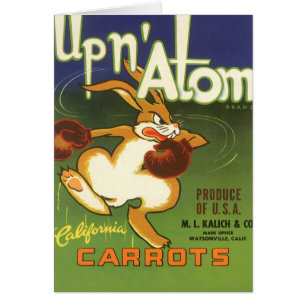 Vintage-Label-Kunst Boxen Hase, Up n Atom Karotten