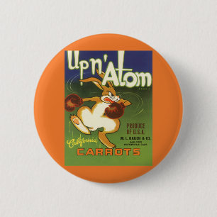 Vintage-Label-Kunst Boxen Hase, Up n Atom Karotten Button