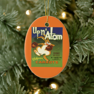 Vintage-Label-Kunst Boxen Hase, Up n Atom Karotten Keramikornament