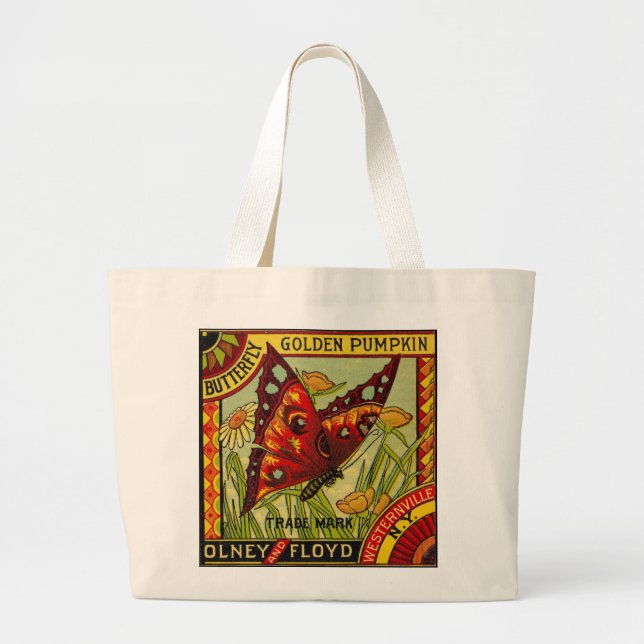 Vintage label with red butterfly tote jumbo stoffbeutel (Vorne)