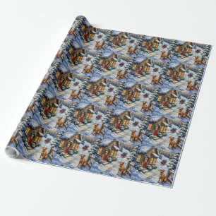 Vintage-Labrador-Retriever-Weihnachts-Cottage Geschenkpapier