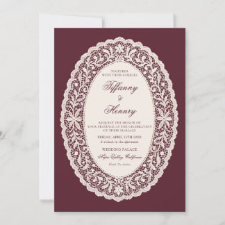 Vintage Lace Burgundy Wedding Invitation Einladung