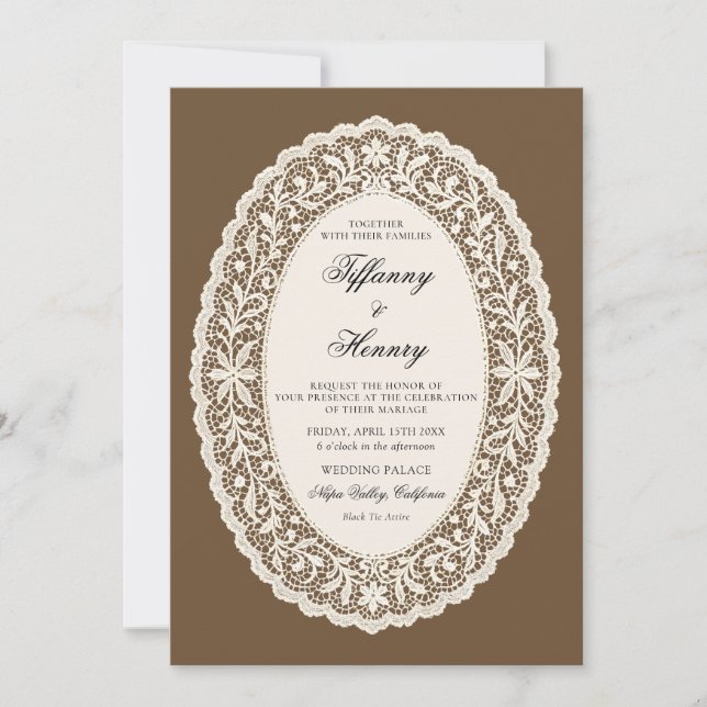 Vintage Lace Doily Wedding Invitation Einladung (Vorderseite)
