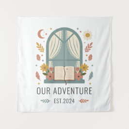 Vintage Lace Window with Soft Flowers Design Wandteppich