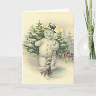 Vintage lächelnde Schneemannkarte Feiertagskarte